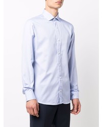 Chemise à manches longues à rayures verticales bleu clair Z Zegna