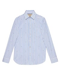 Chemise à manches longues à rayures verticales bleu clair Gucci