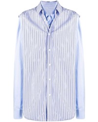 Chemise à manches longues à rayures verticales bleu clair Juun.J