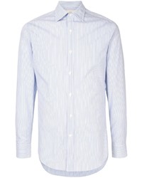 Chemise à manches longues à rayures verticales bleu clair Kent & Curwen
