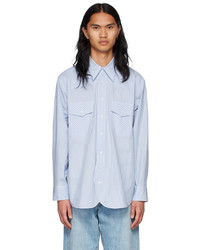 Chemise à manches longues à rayures verticales bleu clair Kuro