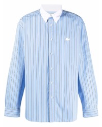 Chemise à manches longues à rayures verticales bleu clair lacoste live