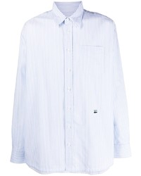 Chemise à manches longues à rayures verticales bleu clair Lacoste