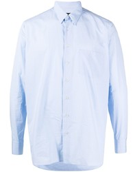 Chemise à manches longues à rayures verticales bleu clair Lardini