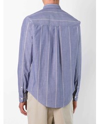 Chemise à manches longues à rayures verticales bleu clair AMI Alexandre Mattiussi