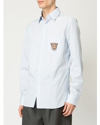 Chemise à manches longues à rayures verticales bleu clair Gucci