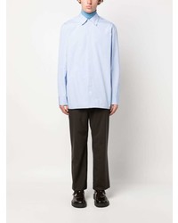 Chemise à manches longues à rayures verticales bleu clair Jil Sander