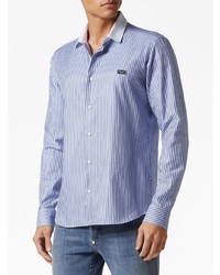 Chemise à manches longues à rayures verticales bleu clair Philipp Plein