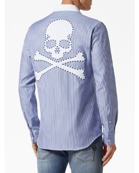 Chemise à manches longues à rayures verticales bleu clair Philipp Plein