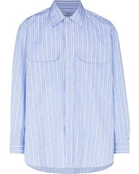 Chemise à manches longues à rayures verticales bleu clair mfpen