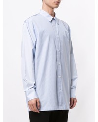 Chemise à manches longues à rayures verticales bleu clair CK Calvin Klein