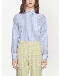 Chemise à manches longues à rayures verticales bleu clair Gucci