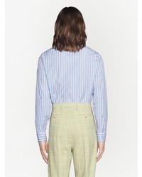 Chemise à manches longues à rayures verticales bleu clair Gucci