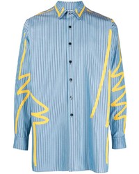 Chemise à manches longues à rayures verticales bleu clair Moschino