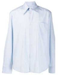 Chemise à manches longues à rayures verticales bleu clair Namacheko