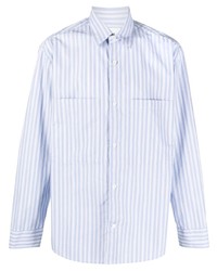 Chemise à manches longues à rayures verticales bleu clair Nn07