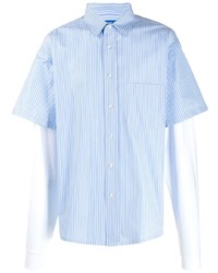 Chemise à manches longues à rayures verticales bleu clair PACCBET