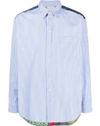 Chemise à manches longues à rayures verticales bleu clair Pierre Louis Mascia