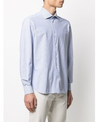 Chemise à manches longues à rayures verticales bleu clair Corneliani