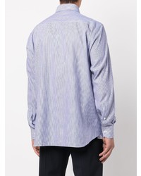Chemise à manches longues à rayures verticales bleu clair Brioni