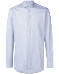 Chemise à manches longues à rayures verticales bleu clair Z Zegna