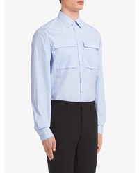 Chemise à manches longues à rayures verticales bleu clair Prada