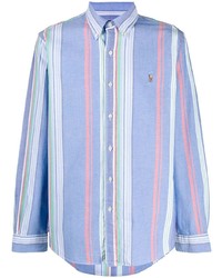 Chemise à manches longues à rayures verticales bleu clair Polo Ralph Lauren