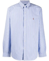 Chemise à manches longues à rayures verticales bleu clair Polo Ralph Lauren