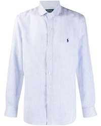 Chemise à manches longues à rayures verticales bleu clair Polo Ralph Lauren