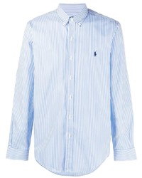 Chemise à manches longues à rayures verticales bleu clair Polo Ralph Lauren