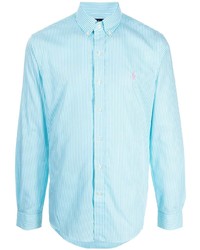 Chemise à manches longues à rayures verticales bleu clair Polo Ralph Lauren