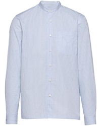 Chemise à manches longues à rayures verticales bleu clair Prada