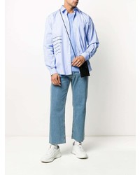 Chemise à manches longues à rayures verticales bleu clair MSGM