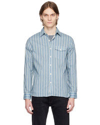 Chemise à manches longues à rayures verticales bleu clair RRL
