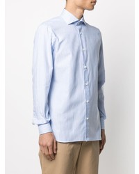 Chemise à manches longues à rayures verticales bleu clair Borrelli