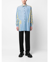 Chemise à manches longues à rayures verticales bleu clair Moschino
