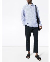 Chemise à manches longues à rayures verticales bleu clair Ermenegildo Zegna