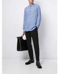 Chemise à manches longues à rayures verticales bleu clair Giorgio Armani