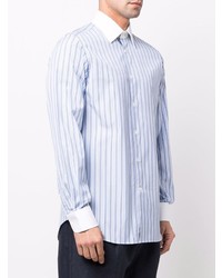 Chemise à manches longues à rayures verticales bleu clair Corneliani