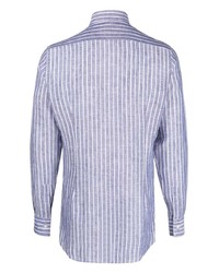 Chemise à manches longues à rayures verticales bleu clair Tintoria Mattei