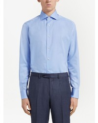 Chemise à manches longues à rayures verticales bleu clair Zegna