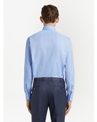 Chemise à manches longues à rayures verticales bleu clair Zegna