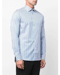 Chemise à manches longues à rayures verticales bleu clair Canali