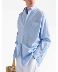 Chemise à manches longues à rayures verticales bleu clair Prada