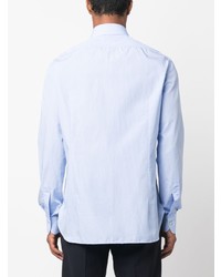 Chemise à manches longues à rayures verticales bleu clair Kiton