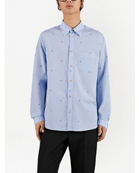 Chemise à manches longues à rayures verticales bleu clair Gucci