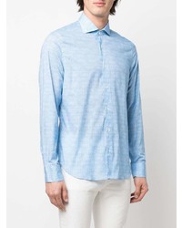 Chemise à manches longues à rayures verticales bleu clair Fedeli
