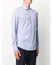 Chemise à manches longues à rayures verticales bleu clair Emporio Armani