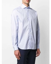 Chemise à manches longues à rayures verticales bleu clair Corneliani