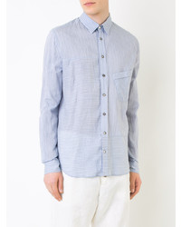 Chemise à manches longues à rayures verticales bleu clair Forme D'expression